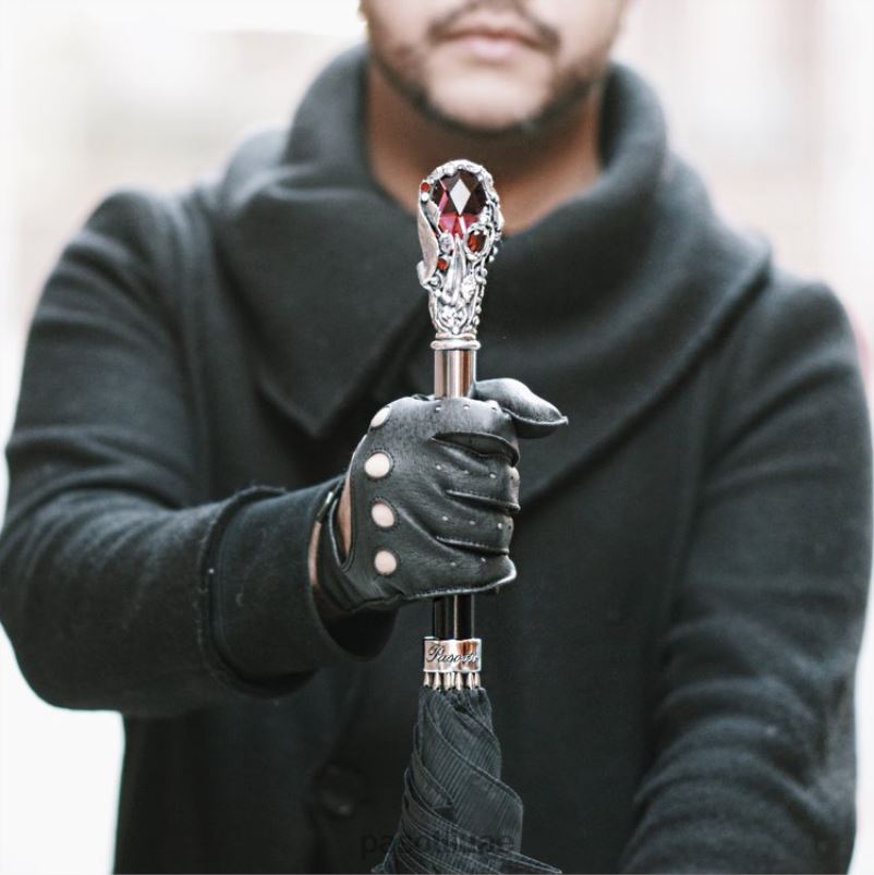 مظلة | 478 6768-1 w68 - مظلة سوداء بمقبض جوهرة حمراء فاخرة PASOTTI Z446V6